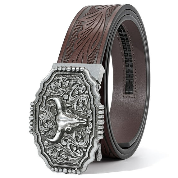 SUOSDEY Cowboy Ratchet Belt Western Leather Belts for Men with Automatic Cowboy Buckle