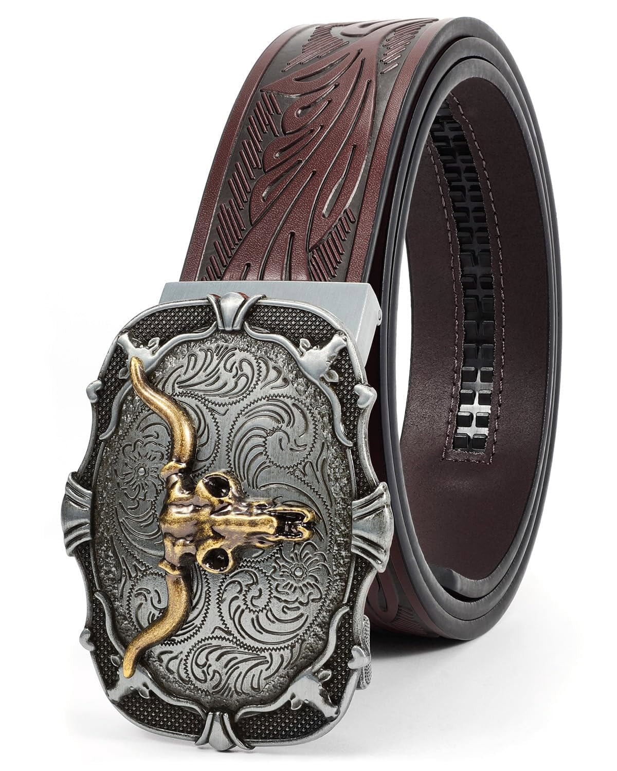 SUOSDEY Cowboy Ratchet Belt Western Leather Belts for Men  display picture 3
