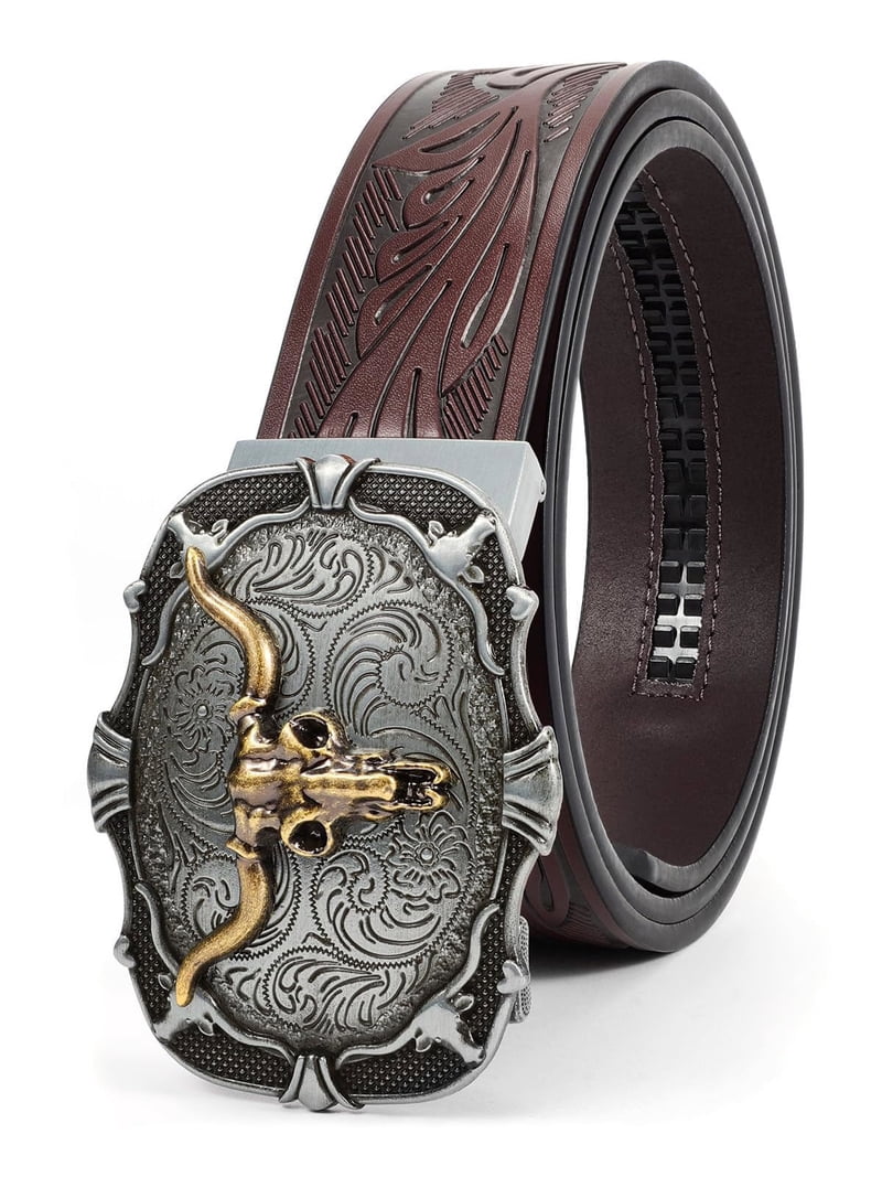 Western Cowboy Ratchet Belt with Automatic Buckle for Men Women SUOSDEY Cowboy Ratchet Belt Automatic Cowboy Buckle Western  main image 2