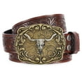 thumbnail image 1 of SUOSDEY Cowboy Western Belts for Men Women Floral Engraved Belt for Jeans Christmas Coffee Cowgirl Belt(Bull Buckle), 1 of 8