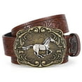thumbnail image 1 of SUOSDEY Cowboy Western Belts for Men Women Floral Engraved Belt for Jeans Christmas Coffee Cowgirl Belt (Horse Buckle), 1 of 8
