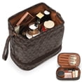 thumbnail image 1 of SUOSDEY Double Layer Makeup Bag Checkered Cosmetic Travel Bag for Women Men Organizers with Handle, 1 of 9