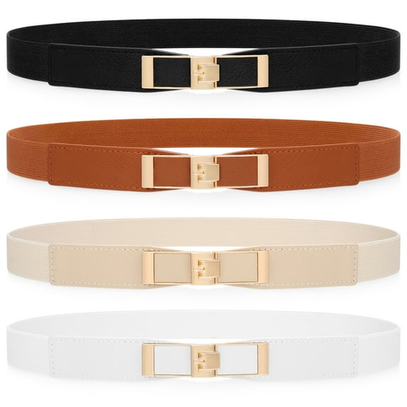 SUOSDEY Elastic Belts for Women Skinny Leather Wasit Belt for Dresses Suits Set of 4