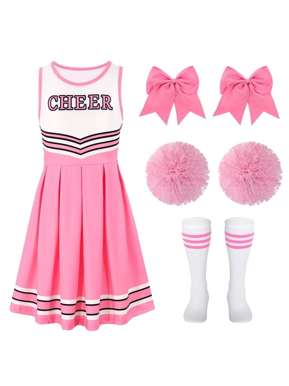 Girls Cheerleader Costume Outfit Set,Kids Sleeveless Cheerleading Uniform for Party Birthday Halloween