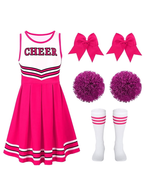 Girls Cheerleader Costume Outfit Set,Kids Sleeveless Cheerleading Uniform for Party Birthday Halloween