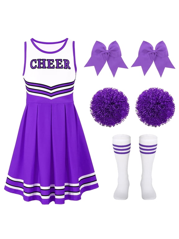 Girls Cheerleader Costume Outfit Set,Kids Sleeveless Cheerleading Uniform for Party Birthday Halloween