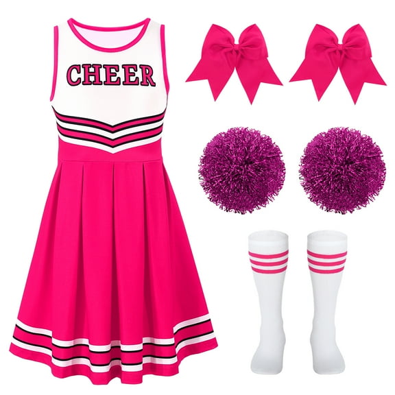 SUOSDEY Girls Cheerleader Costume Outfit Set,Kids Sleeveless Cheerleading Uniform for Party Birthday Halloween
