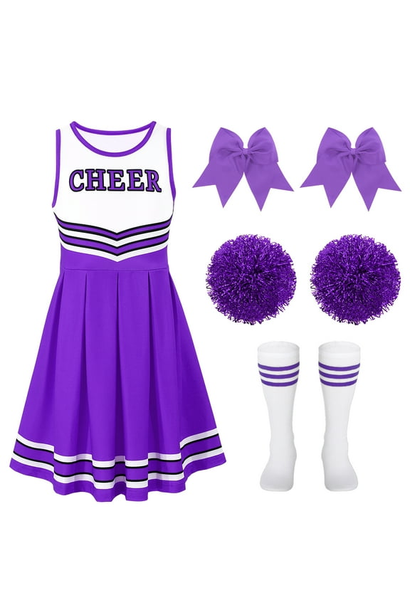 Girls Cheerleader Costume Outfit Set,Kids Sleeveless Cheerleading Uniform for Party Birthday Halloween