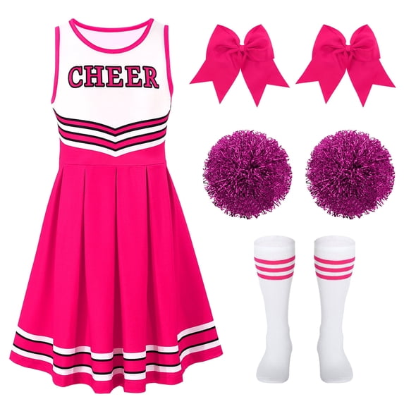 SUOSDEY Girls Cheerleader Costume Outfit Set,Kids Sleeveless Cheerleading Uniform for Party Birthday