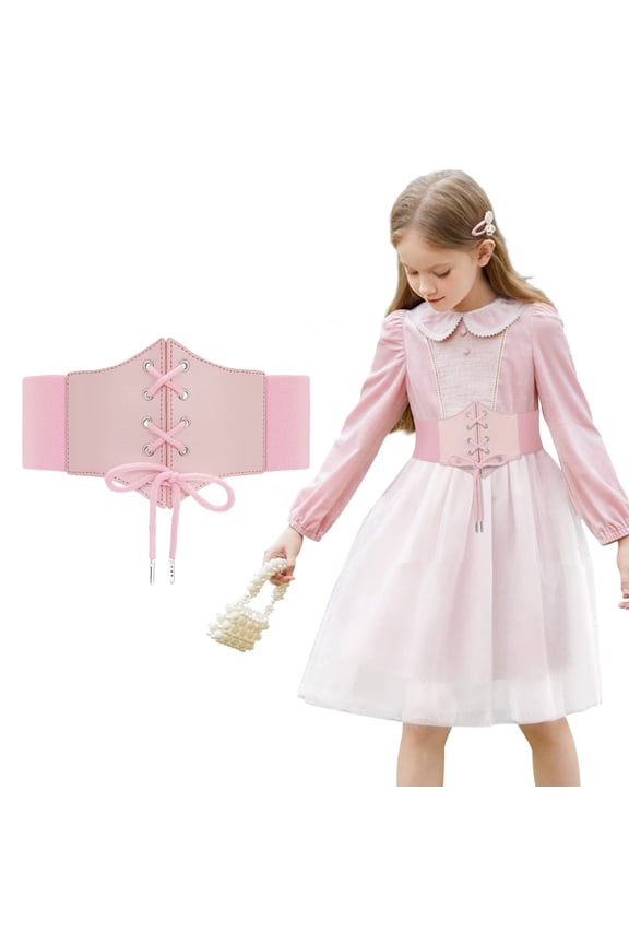 Girls Corset Belt,Lace-up Kids Elastic Wide Belt for Dresses