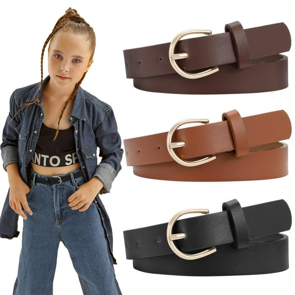 SUOSDEY Girls Leather Belts,Kids Skinny Belt for School Uniforms Gift 3Pack