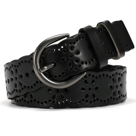 SUOSDEY Hollow Flower Leather Belt for Women Black Belt for Jeans Dresses Pants with Gift Box