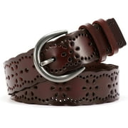 Hollow Flower Leather Belt for Women Coffee Belt for Jeans Dresses Pants with Gift Box