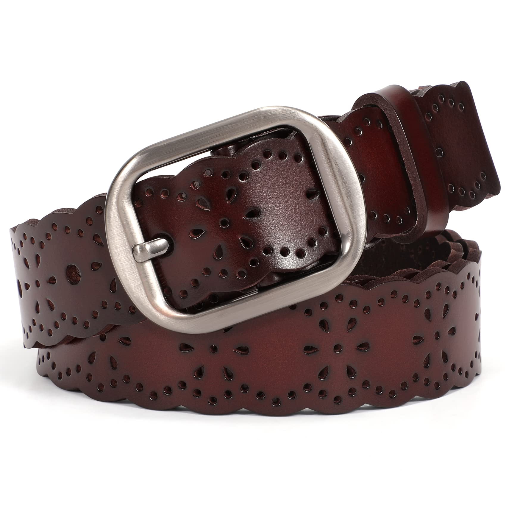 SUOSDEY Hollow Flower Leather Belt for Women Black Belt for Jeans ...