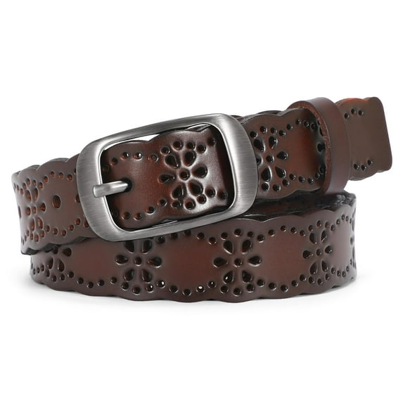SUOSDEY Hollow Flower Leather Belt for Women Black Belt for Jeans Dresses Pants with Gift Box,Fit Wasit 25"-57"