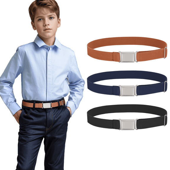 SUOSDEY Kids Elastic Belts with Magnetic Buckle Boys Girls Belt for Jeans Uniform Gifts 3pack