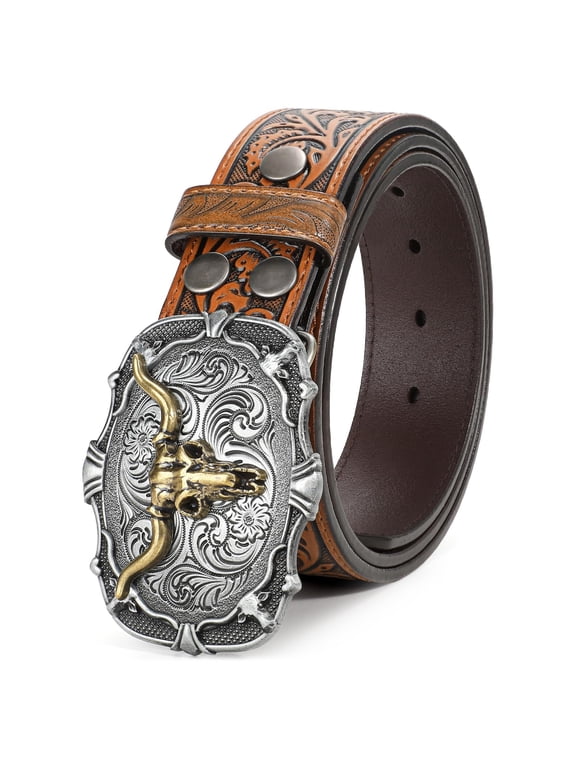 Men Western Leather Belts for Women,Cowboy Cowgirl Embossed Belts for Jeans Christmas Gifts