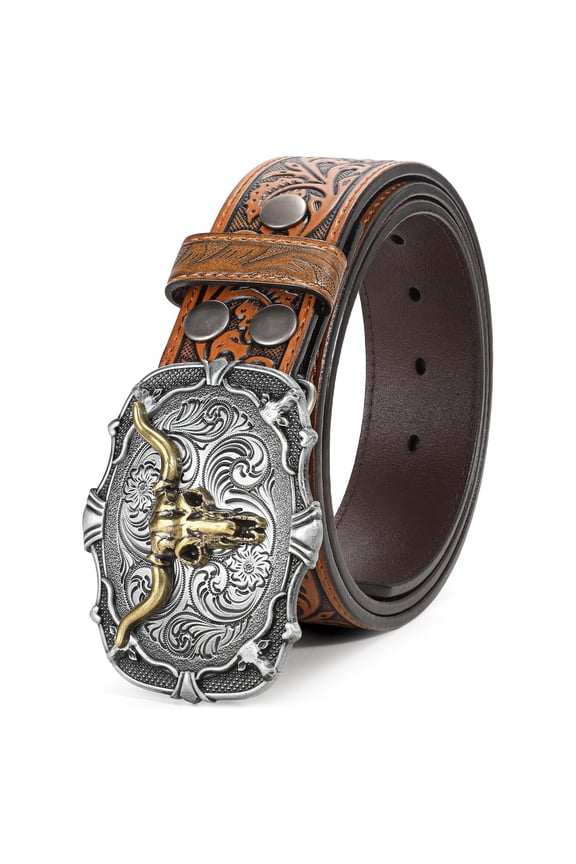 Men Western Leather Belts for Women,Cowboy Cowgirl Embossed Belts for Jeans Christmas Gifts