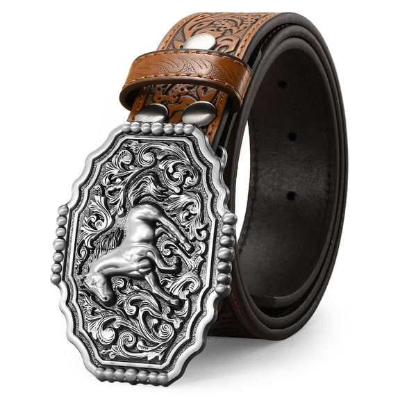 SUOSDEY Men Western Leather Belts for Women,Cowboy Cowgirl Embossed Belts for Jeans Christmas Gifts