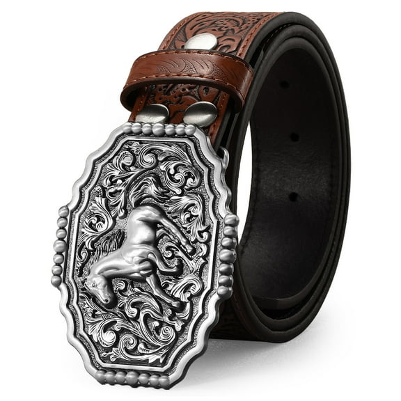 SUOSDEY Men Western Leather Belts for Women,Cowboy Cowgirl Embossed Belts for Jeans Christmas Gifts