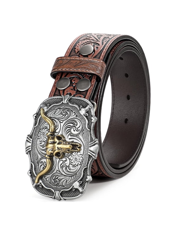 Men Western Leather Belts for Women,Cowboy Cowgirl Embossed Belts for Jeans Christmas Gifts