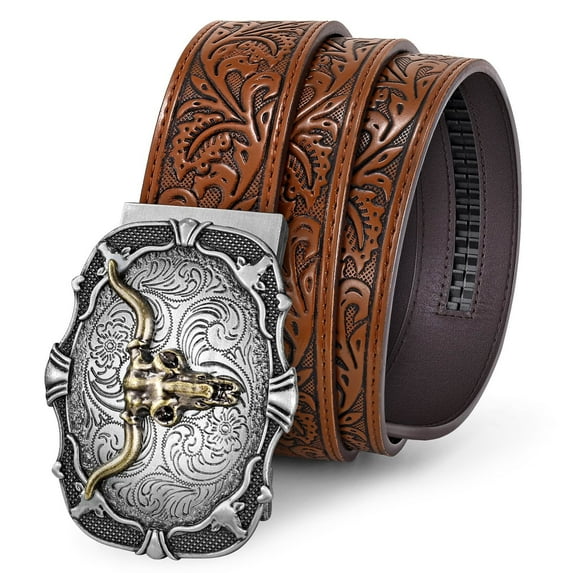 SUOSDEY Men's Ratchet Western Belts for Women Cowboy Cowgirl Leather Belt for Jeans Pants Christmas with Gift Box