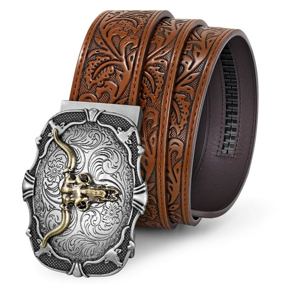 SUOSDEY Men's Ratchet Western Belts for Women Cowboy Cowgirl Leather Belt for Jeans Pants Christmas with Gift Box