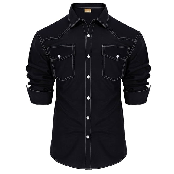 SUOSDEY Men's Westert Shirt Cowboy Long Sleeve Cotton Shirt Slim Fit Casual Button Down Shirts with Pockets