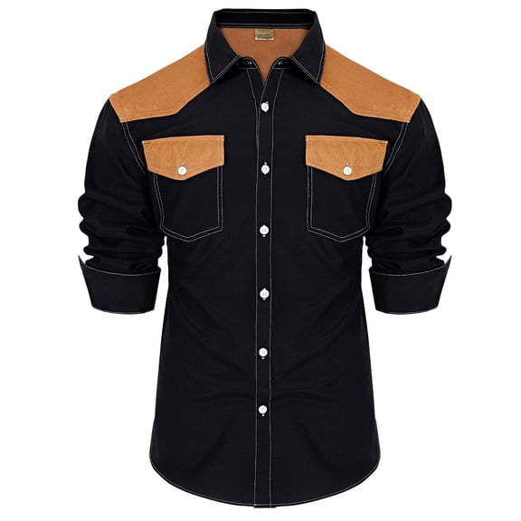 SUOSDEY Men's Westert Shirt Cowboy Long Sleeve Cotton Shirt Slim Fit Casual Button Down Shirts with Pockets