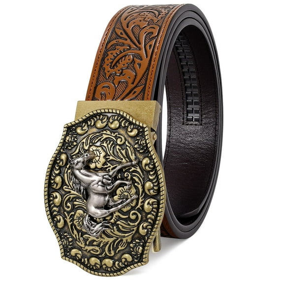 SUOSDEY Mens Ratchet Western Belts for Women,Cowboy Cowgirl Engraved Embossed Belts for Jeans Christmas with Gift Box