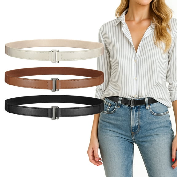 SUOSDEY No Show Belts Stretch Leather Belt for Women Men,Invisible Elastic Crop Top Tuck Waist Band Belt for Jeans Dresses with Flat Buckle 3 Pack