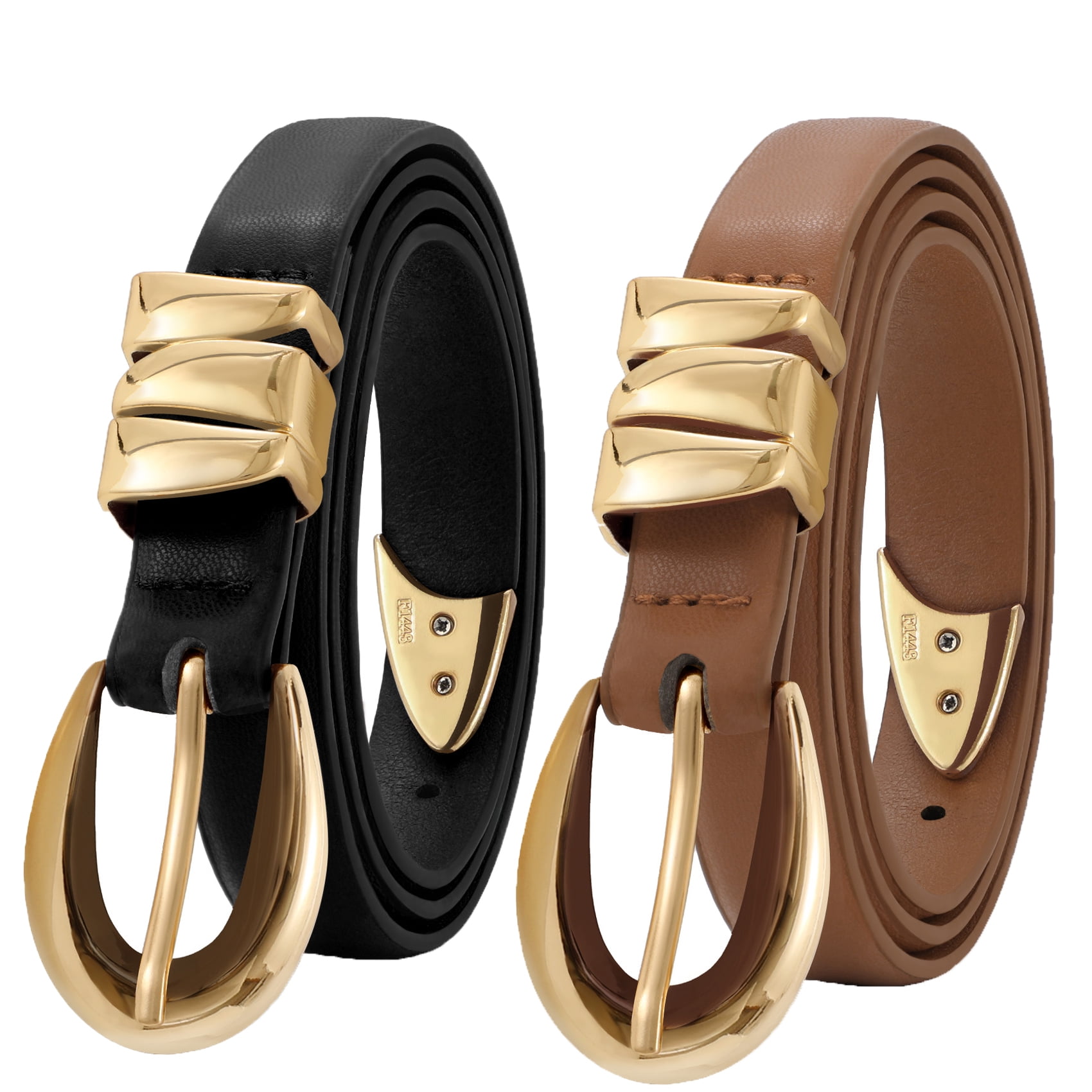 SUOSDEY Ladies Leather Belt With Gold Buckle,Plus Size Women Waist Belt For Jeans Pants