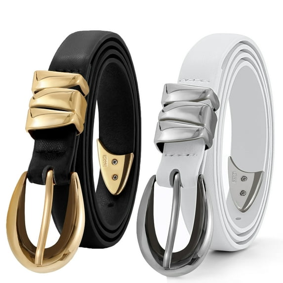 SUOSDEY Plus Size Ladies Leather Belt Women's Skinny Belts for Jeans Dress with Gold Buckle and Metal Loops
