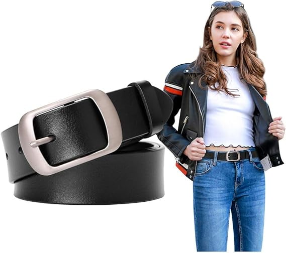 SUOSDEY Plus Size Leather Belt For Women Trend Polished Buckle Belt