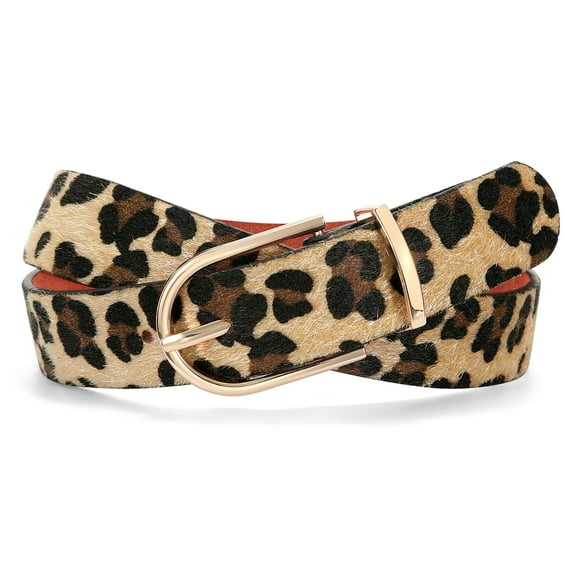 SUOSDEY Plus Size Leopard Belt for Women Fashion Leather Belt with Gold Curved Pin Buckle