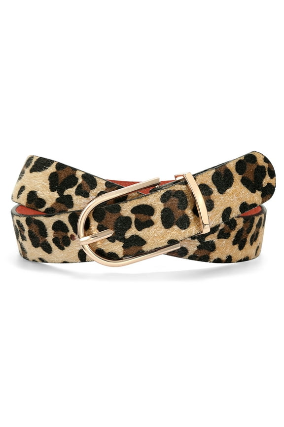 Plus Size Leopard Belt for Women Fashion Leather Belt with Gold Curved Pin Buckle