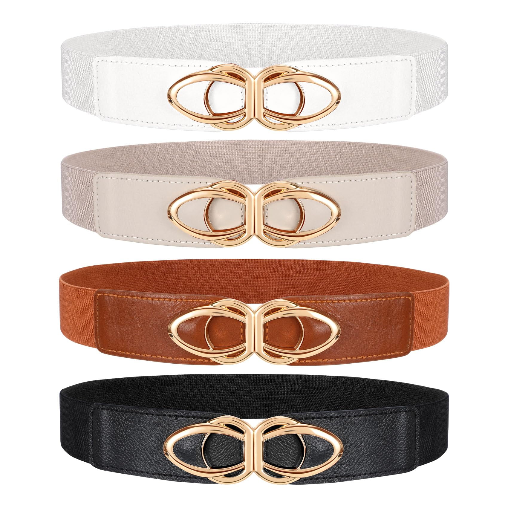 Stretch Skinny Waist Belt Set of 4 with Gold Buckle Women Skinny Belt for Dresses Retro Stretch Ladies Waist  main image 3