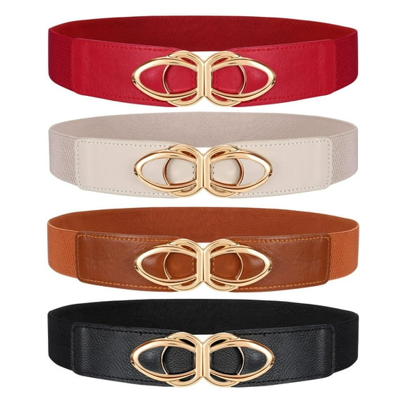 SUOSDEY Set of 4 Elastic Belts for Women Skinny Fashion Belt for Dress with Gold Buckle