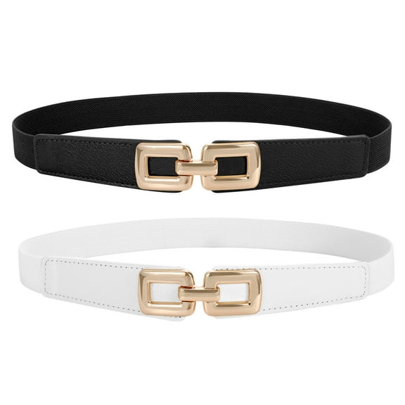SUOSDEY Skinny Elastic Belts for Women Thin Stretch Belt Dress Belt 2 Pack,Black+White