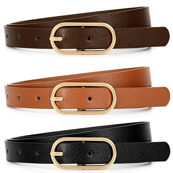 SUOSDEY Skinny Women Leather Belts Thin Casual Ladies Waist Belts for Jeans Dresses Pants