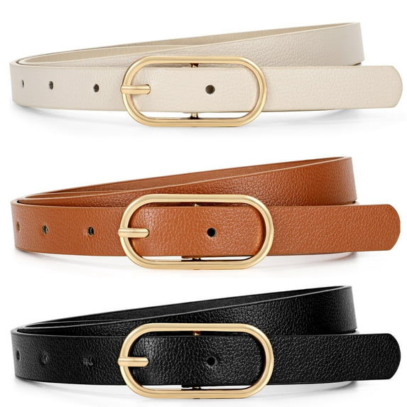 SUOSDEY Skinny Women Leather Belts Thin Casual Ladies Waist Belts for Jeans Dresses Pants