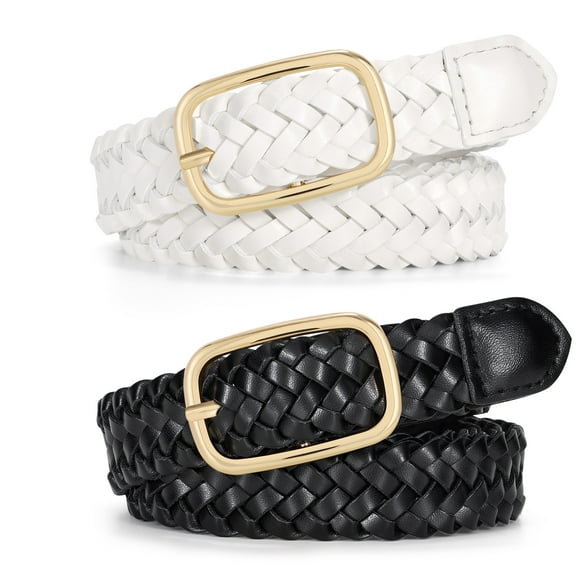 SUOSDEY Skinny Women's Braided Leather Belts 2pack Thin Woven Belt for Jeans Pants Dresses