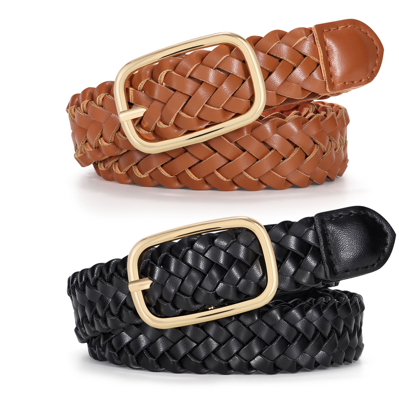 SUOSDEY Skinny Women's Braided Leather Belts 2pack Thin Woven Belt for ...