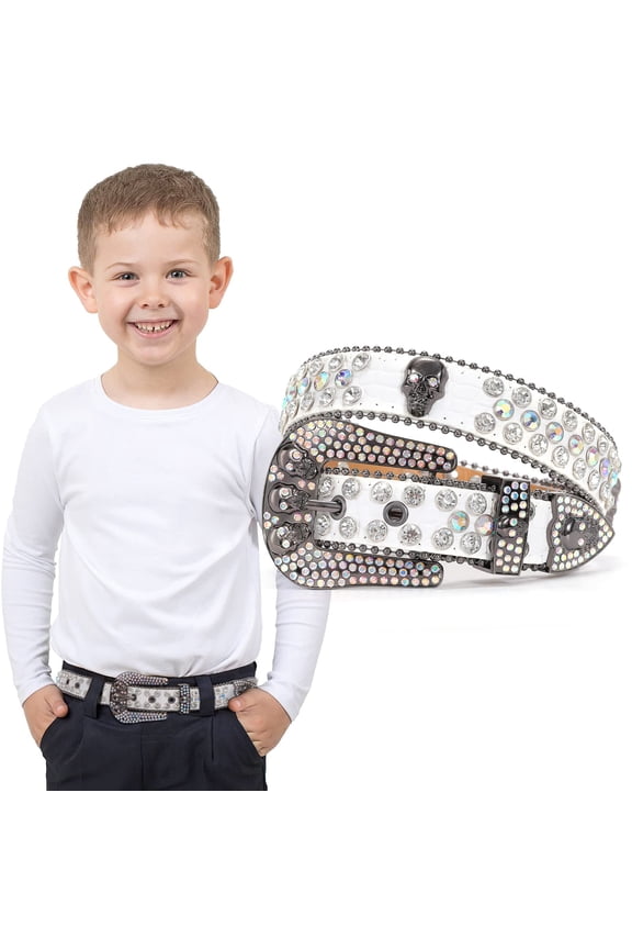 Skull Kids Rhinestone Belt Girls Boys Sparkly Bling Diamond Belt Cowgirl Cowboy Belt
