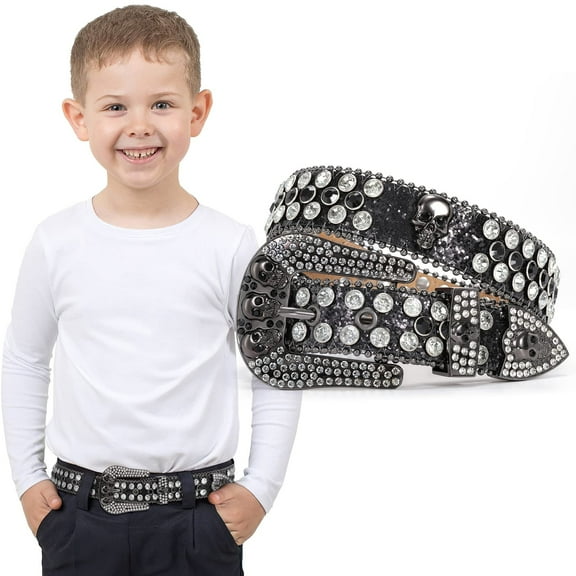 SUOSDEY Skull Kids Rhinestone Belt Girls Boys Sparkly Bling Diamond Belt Cowgirl Cowboy Belt