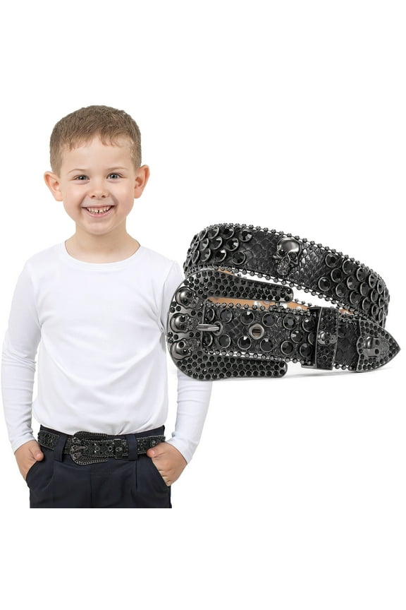 Skull Kids Rhinestone Belt Girls Boys Sparkly Bling Diamond Belt Cowgirl Cowboy Belt