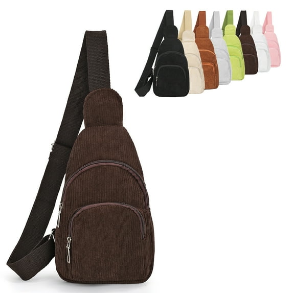 SUOSDEY Small Sling Bag for Women Corduroy Crossbody Sling Backpack Chest Bag