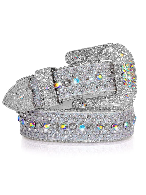 Sparkly Rhinestone Belt for Women Men Western Cowboy Cowgirl Bling Diamond Leather Belt for Jeans Gifts