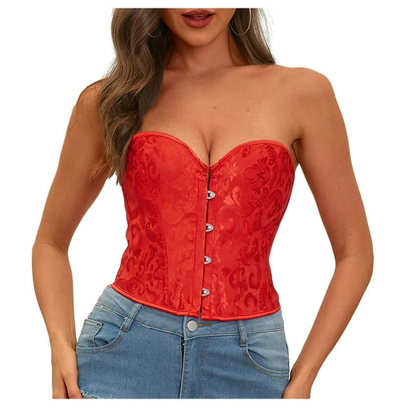 SUOSDEY Strapless Corset Top for Women Lace Up Bustier Shapewear Lingerie Costume