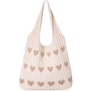 Summer Beach Tote Bag for Women with Heart Knit,Hollow Crochet Shoulder Bag Aesthetic Boho Hobo Bag